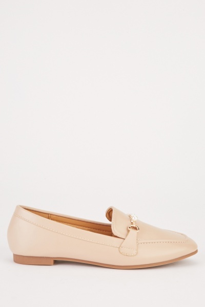Metallic Detail Nude Loafers