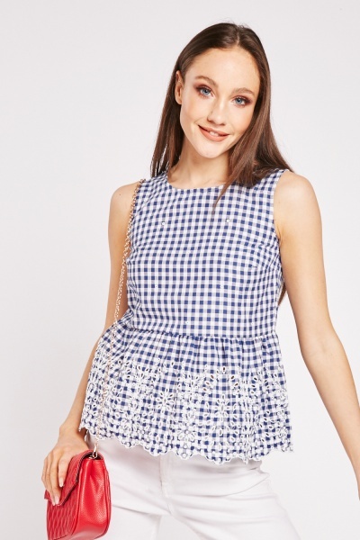 Embroidered Gingham Top