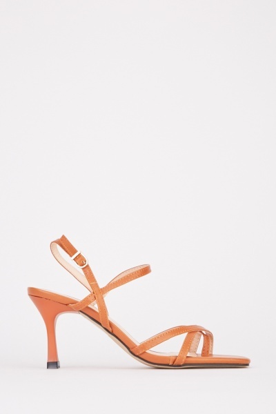 Strappy Faux Leather Mid Heel Sandals