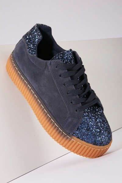 Contrasted Glittery Platform Trainers