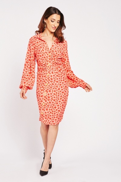 Image of Flower Printed Ruched Dress