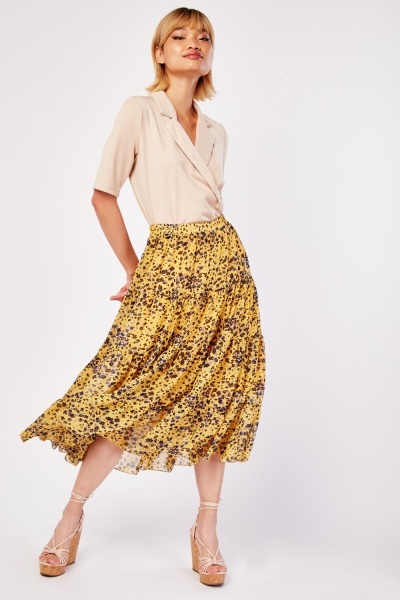 Speckled Print Tiered Skirt