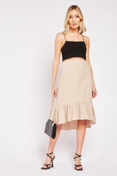 Image of Ruffle Hem Cotton Textured Skirt