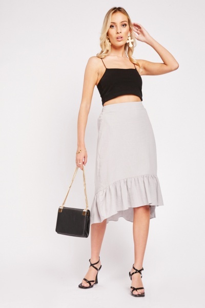 Image of Ruffle Hem Cotton Textured Skirt