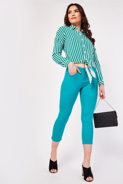 Mid Rise Crop Skinny Trousers