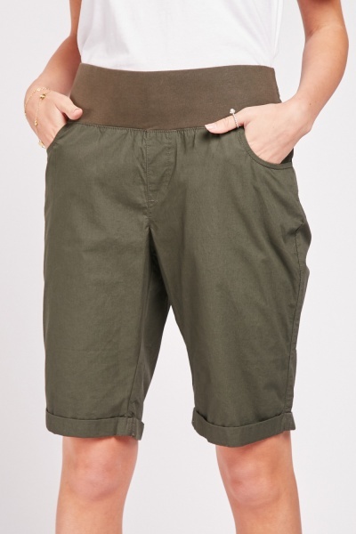 Rolled Hem Casual Cotton Shorts