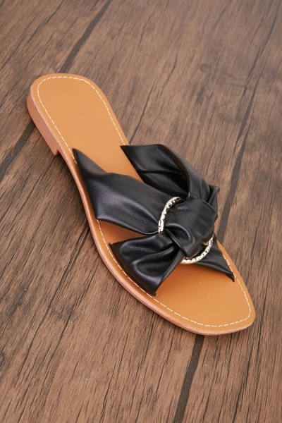 Faux Leather Twisted Slides