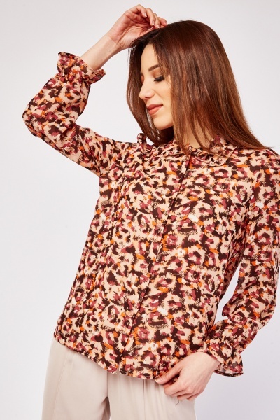 Image of Printed Frill Collared Blouse