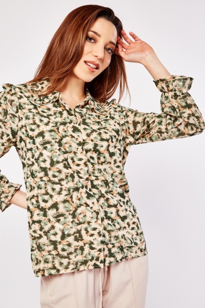 Image of Printed Frill Collared Blouse