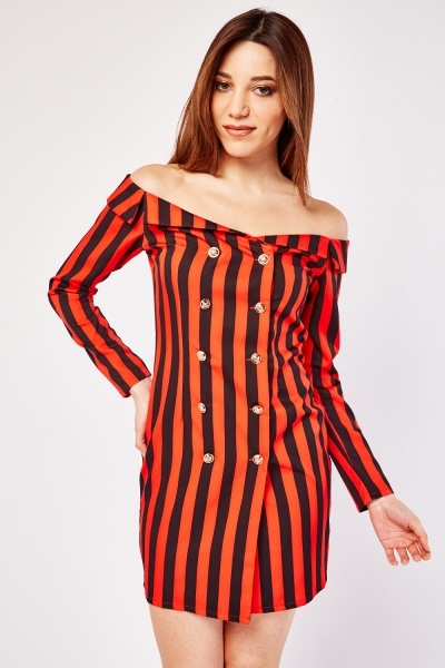Striped Off Shoulder Mini Dress