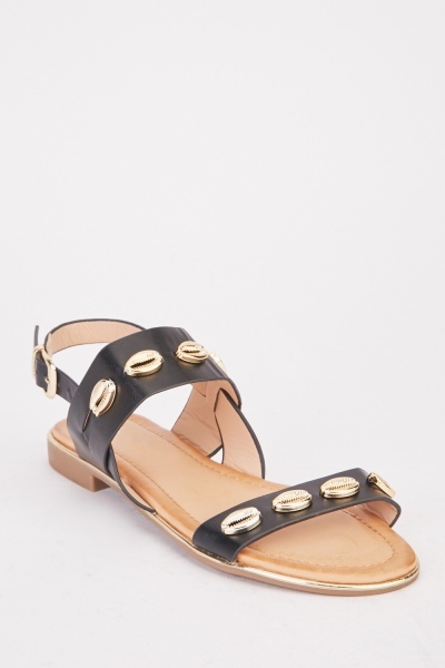 Metallic Detail Ankle Strap Sandals