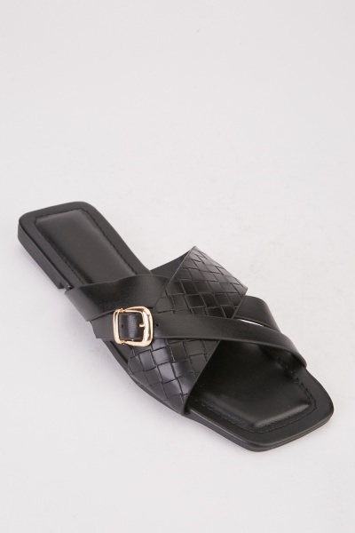 Criss Cross Quilted Strap Flat Sliders