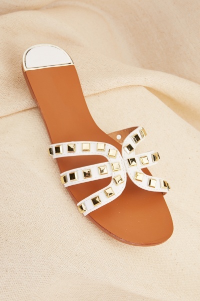 Metallic Studded Detail Slide Sandals