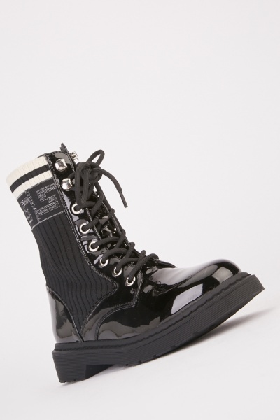 Ribbed Panel Contrasted Biker Boots
