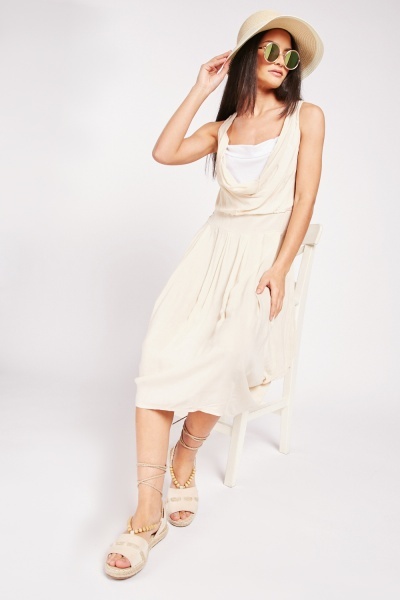 Image of Contrasted Cowl Neck Midi Dress