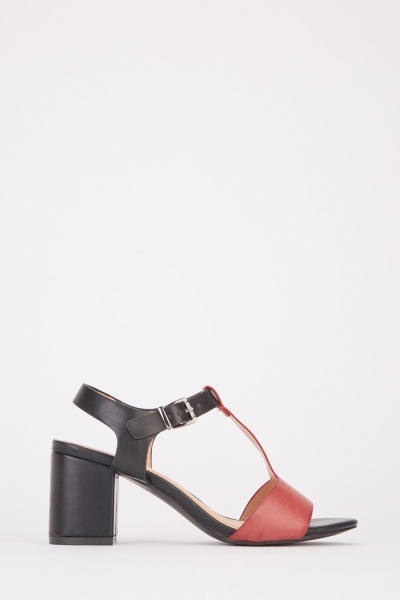 Two Tone T-Bar Heeled Sandals
