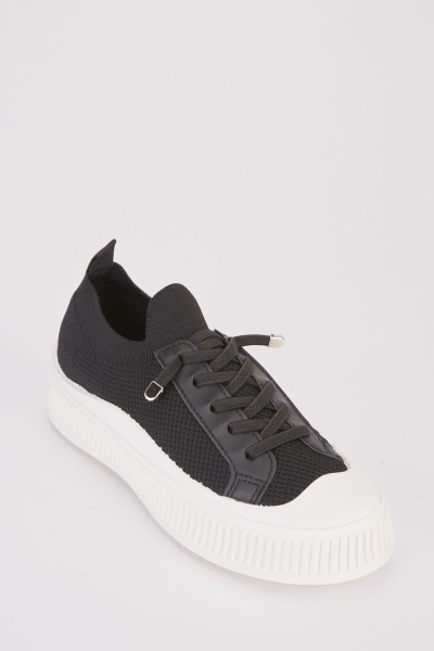 Textured Lace Up Platform Sneakers