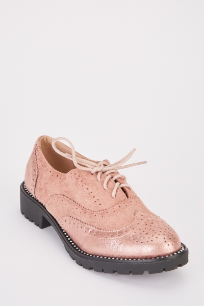 Metallic Contrasted Brogue Shoes
