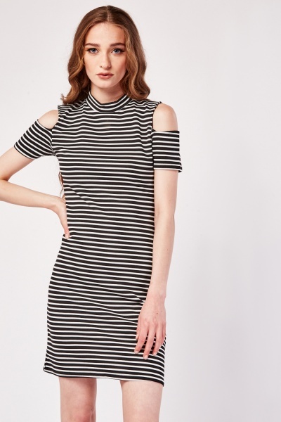 Striped Cold Shoulder Mini Dress