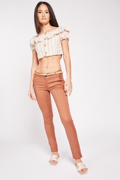 Belted Mid Waist Skinny Trousers