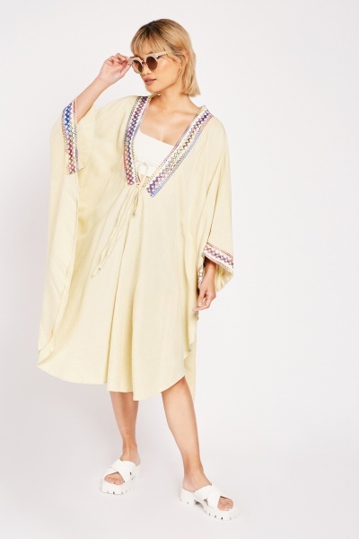 Embroidered Trim Batwing Cardigan