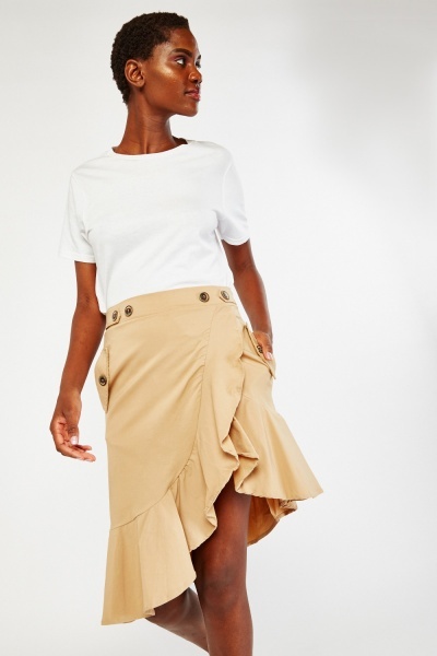 Asymmetric Ruffle Trim Skirt