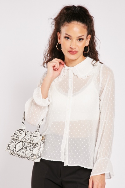 Collared Bobble Textured Sheer Blouse