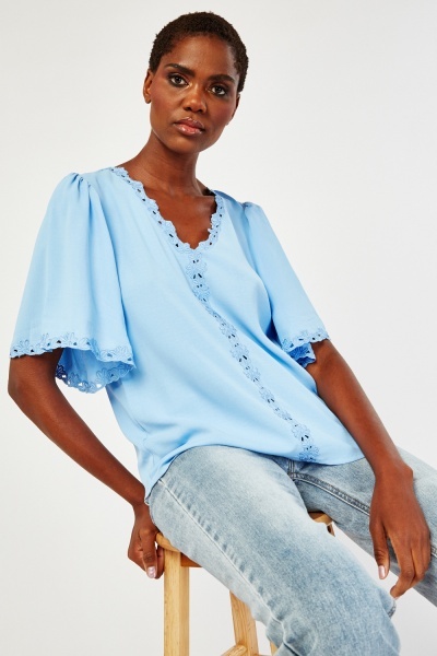 Embroidered Scallop Hem Blouse