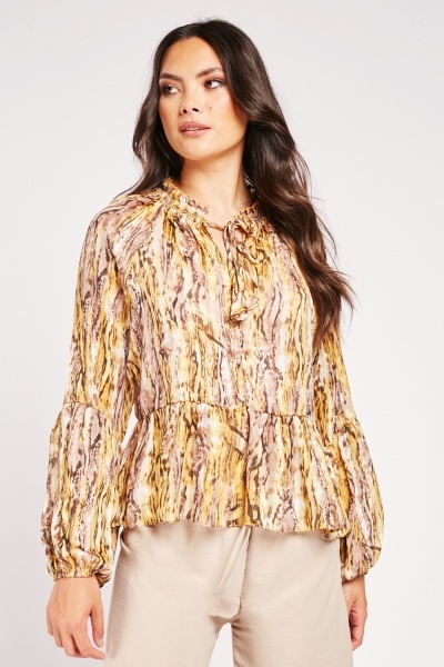 Image of Printed Pussybow Blouse