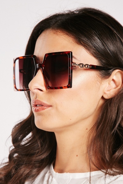 Metallic Detail Square Framed Sunglasses