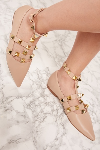 Strappy Studded Court Flats
