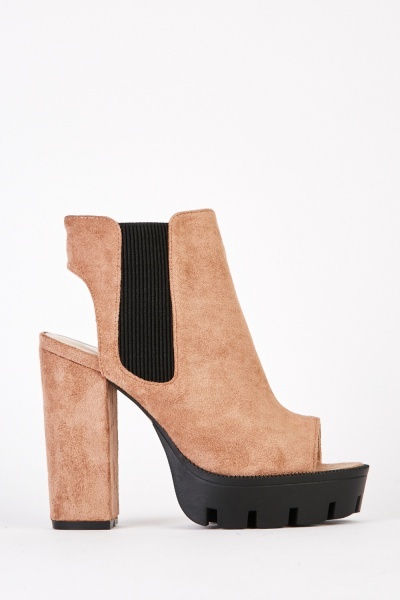 Cut Out Suedette Heeled Boots