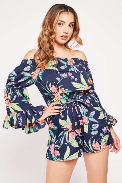 Floral Bell Sleeve Playsuit