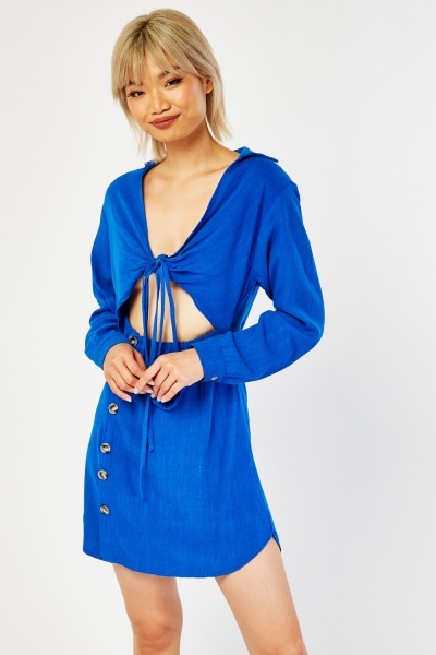Image of Collared Textured Cut Out Dress
