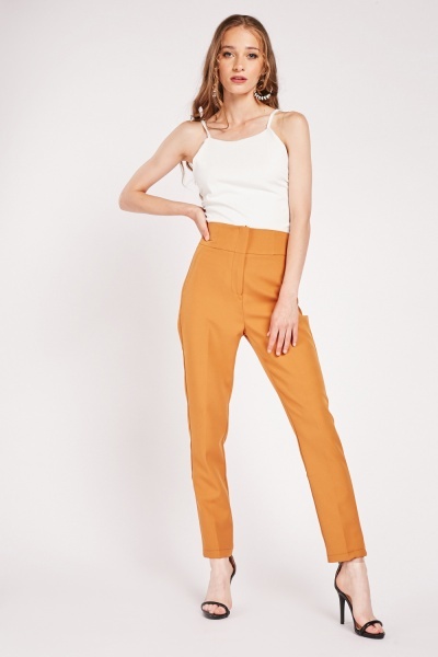 High Waist Tapered Plain Trousers