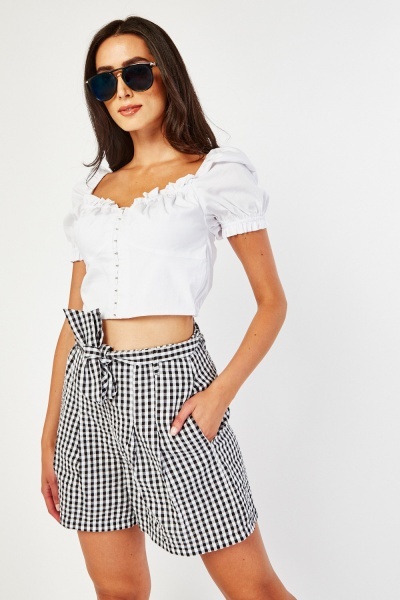 Gingham Print Tie Up Shorts