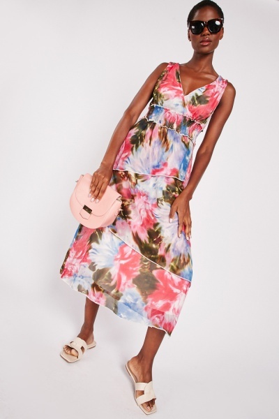 Floral Wrap Tiered Dress