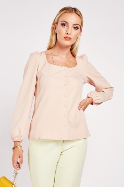 Image of Square Neck Button Up Blouse