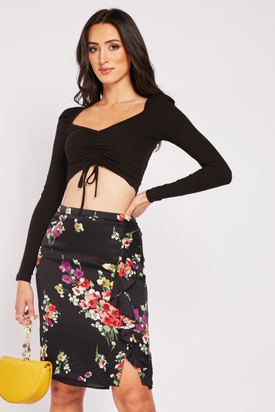 Ruffle Side Floral Mini Skirt