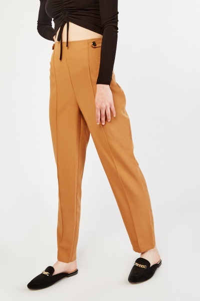 Tapered Plain High Waist Trousers