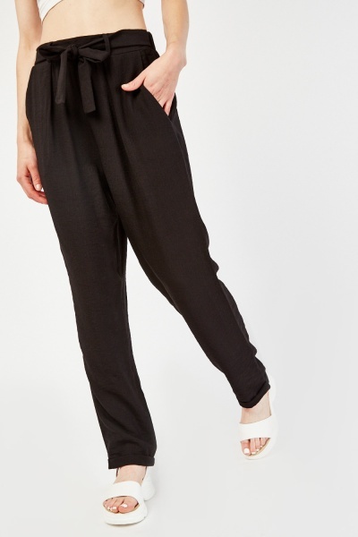 Textured Tie Up Waist Trousers