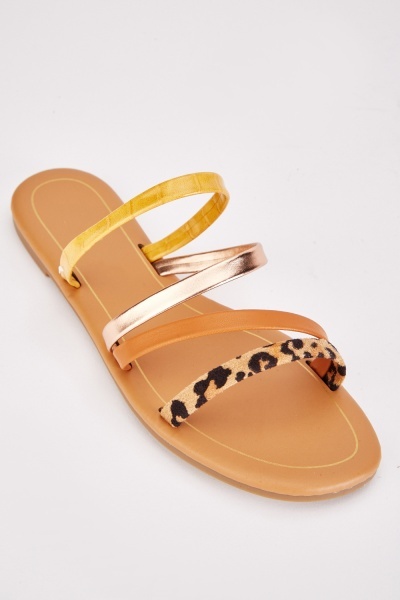 Contrasted Strappy Slide Sandals