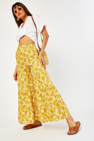 Leaf Pattern Flared Trousers