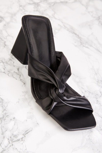 Twisted Front Strap Heel Mules