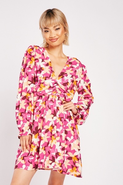 Gathered Front Floral Dress