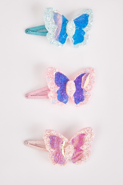 Pack Of 3 Butterfly Applique Snap Hair Clips