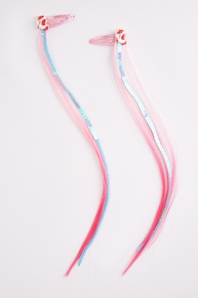 Pack Of 2 Unicorn Girls Clipped Hair Extensions
