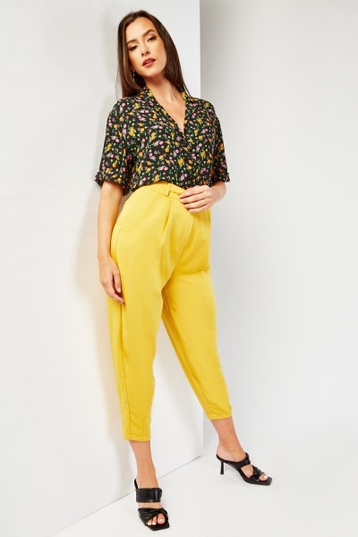 High Waist Plain Tapered Trousers