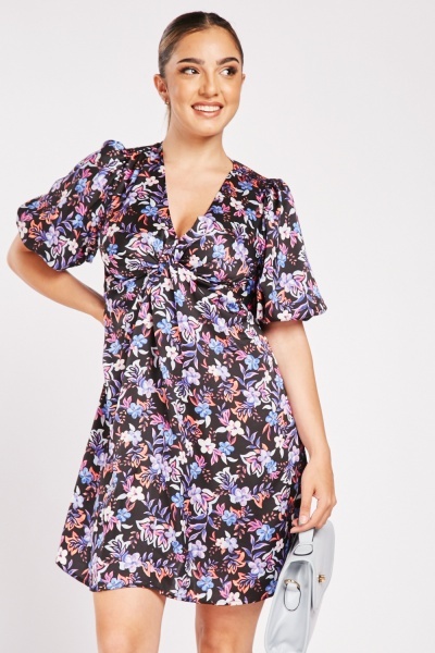 Twisted Front Floral Mini Dress