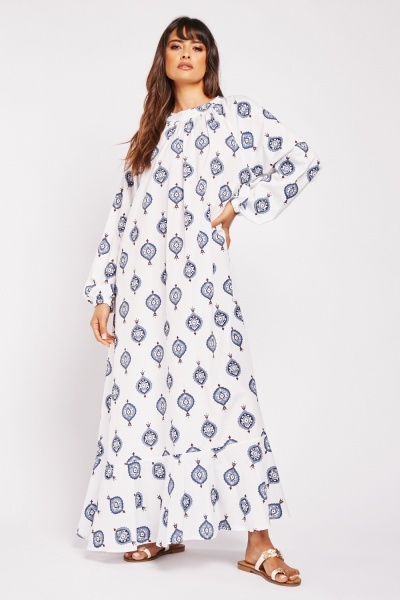 Raglan Long Sleeve Printed Maxi Dress